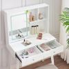 imageBEWISHOME Small Vanity Desk with Mirror and LightsMakeup Vanity White Vanity Set Makeup Desk with 3 Color LightingGirls Vanity Table with Cabinet ampamp 2 DrawersDressing Table Makeup Table FST15M