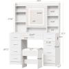 imageBEWISHOME Vanity Desk with Mirror and Lights Makeup Vanity Table with Power OutletStool Vanity Table with 9 Drawers 6 Storage Shelves Jewelry StorageDressing Table for Bedroom Girls White FST36W