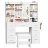 imageBEWISHOME Vanity Desk with Mirror and Lights Makeup Vanity Table with Power OutletStool Vanity Table with 9 Drawers 6 Storage Shelves Jewelry StorageDressing Table for Bedroom Girls White FST36W