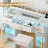 imageBEWISHOME Vanity Desk with Mirror and Lights White Makeup Vanity Table with Glass Top ampamp Stool434quot Large Makeup Desk with Power Outlet3 Storage DrawersDressing Table for Bedroom WomenGirls FST35W