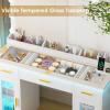 imageBEWISHOME Vanity Desk with Mirror and Lights White Makeup Vanity Table with Glass Top ampamp Stool434quot Large Makeup Desk with Power Outlet3 Storage DrawersDressing Table for Bedroom WomenGirls FST35W