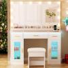 imageBEWISHOME Vanity Desk with Mirror and Lights White Makeup Vanity Table with Glass Top ampamp Stool434quot Large Makeup Desk with Power Outlet3 Storage DrawersDressing Table for Bedroom WomenGirls FST35W