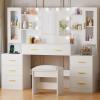 imageBEWISHOME Vanity Desk with Mirror and Lights591quot Large Makeup Vanity Table with Power Outlet and StoolDressing Table with 8 Drawers ampamp 6 Storage ShelvesWhite Makeup Vanitys for Bedroom Women FVT67W