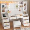 imageBEWISHOME Vanity Desk with Mirror and Lights591quot Large Makeup Vanity Table with Power Outlet and StoolDressing Table with 8 Drawers ampamp 6 Storage ShelvesWhite Makeup Vanitys for Bedroom Women FVT67W