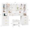 imageBEWISHOME Vanity Desk with Mirror and Lights591quot Large Makeup Vanity Table with Power Outlet and StoolDressing Table with 8 Drawers ampamp 6 Storage ShelvesWhite Makeup Vanitys for Bedroom Women FVT67W