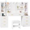imageBEWISHOME Vanity Desk with Mirror and Lights591quot Large Makeup Vanity Table with Power Outlet and StoolDressing Table with 8 Drawers ampamp 6 Storage ShelvesWhite Makeup Vanitys for Bedroom Women FVT67W