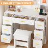 imageBEWISHOME Vanity Desk with Mirror and LightsWhite Makeup Vanity Table with Power Outlet and StoolLarge Makeup Desk with 7 DrawersDressing Table for Bedroom Dressing Room FST38W