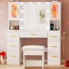imageBEWISHOME Vanity Desk with Mirror and LightsWhite Makeup Vanity Table with Power Outlet and StoolLarge Makeup Desk with 7 DrawersDressing Table for Bedroom Dressing Room FST38W