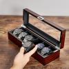 imageBEWISHOME Watch Box for Men 6Slot Wooden Watch Case Watch Display Case Watch Storage Watch Holder Organizer for Men Watch Display with Glass Lid Brown SSH06Y