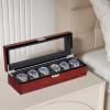 imageBEWISHOME Watch Box for Men 6Slot Wooden Watch Case Watch Display Case Watch Storage Watch Holder Organizer for Men Watch Display with Glass Lid Brown SSH06Y