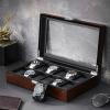 imageBEWISHOME Watch Case 12Slot Watch Box with Large Glass Lid Wooden Watch Box Organizer for Men Watch Storage with Removable Watch Pillows Synthetic Leather Interior Brown SSH12Y12 Solts