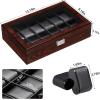 imageBEWISHOME Watch Case 12Slot Watch Box with Large Glass Lid Wooden Watch Box Organizer for Men Watch Storage with Removable Watch Pillows Synthetic Leather Interior Brown SSH12Y12 Solts