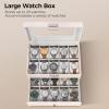 imageBEWISHOME Watch Case 20Slot Watch Box Organizer for Men Watch Case with Large Glass Lid Watch Travel Case Removable Watch Pillows Mens Jewelry Box Watch Display Case Watch Storage Black SSH04CWhiteWhite