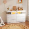 imageBEWISHOME White Dresser for Bedroom with Charging Station and LED Lights Wood 6 Drawer Dresser TV Stand with Open Space Modern Wide Dressers Chest of Drawers for Closet Living Room White KCG02WWhite
