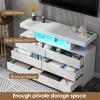 imageBEWISHOME White Dresser for Bedroom with Charging Station and LED Lights Wood 6 Drawer Dresser TV Stand with Open Space Modern Wide Dressers Chest of Drawers for Closet Living Room White KCG02WWhite
