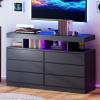 imageBEWISHOME White Dresser for Bedroom with Charging Station and LED Lights Wood 6 Drawer Dresser TV Stand with Open Space Modern Wide Dressers Chest of Drawers for Closet Living Room White KCG02WBlack