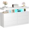 imageBEWISHOME White Dresser for Bedroom with Charging Station and LED Lights Wood 6 Drawer Dresser TV Stand with Open Space Modern Wide Dressers Chest of Drawers for Closet Living Room White KCG02WWhite