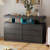 imageBEWISHOME White Dresser for Bedroom with Charging Station and LED Lights Wood 6 Drawer Dresser TV Stand with Open Space Modern Wide Dressers Chest of Drawers for Closet Living Room White KCG02WBlack