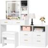 imageBEWISHOME White Vanity Desk with Mirror and LightsMakeup Vanity L Shape Change Makeup Desk with 6 Drawers Stool Power Outlet Jewelry StorageDressing Table with Dresser for Bedroom Girls Women FST26W