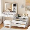 imageBEWISHOME White Vanity Desk with Mirror and LightsMakeup Vanity L Shape Change Makeup Desk with 6 Drawers Stool Power Outlet Jewelry StorageDressing Table with Dresser for Bedroom Girls Women FST26W