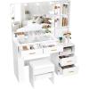 imageBEWISHOME White Vanity Desk with Mirror and LightsMakeup Vanity Set with Glass TopLarge Dressing Table with Charging Station4 DrawersNightstandStoolMakeup Desk for Girls Women Bedroom FST28W