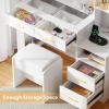 imageBEWISHOME White Vanity Desk with Mirror and LightsMakeup Vanity Set with Glass TopLarge Dressing Table with Charging Station4 DrawersNightstandStoolMakeup Desk for Girls Women Bedroom FST28W