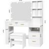 imageBEWISHOME White Vanity Desk with Mirror and LightsMakeup Vanity Set with Glass TopLarge Dressing Table with Charging Station4 DrawersNightstandStoolMakeup Desk for Girls Women Bedroom FST28W