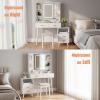 imageBEWISHOME White Vanity Desk with Mirror and LightsMakeup Vanity Table with Power OutletMovable NightstandMakeup Desk with 3 Colors ModesDressing Table with Sliding Mirror for Bedroom Girls FST18W