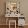 imageBEWISHOME White Vanity Desk with Mirror and LightsMakeup Vanity Table with Power OutletMovable NightstandMakeup Desk with 3 Colors ModesDressing Table with Sliding Mirror for Bedroom Girls FST18W