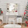 imageBEWISHOME White Vanity Desk with Mirror and LightsMakeup Vanity Table with Power OutletMovable NightstandMakeup Desk with 3 Colors ModesDressing Table with Sliding Mirror for Bedroom Girls FST18W