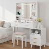 imageBEWISHOME White Vanity Desk with Mirror and LightsMakeup Vanity Table with Power OutletMovable NightstandMakeup Desk with 3 Colors ModesDressing Table with Sliding Mirror for Bedroom Girls FST18W