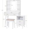 imageBEWISHOME White Vanity Desk with Mirror and LightsMakeup Vanity Table with Power OutletMovable NightstandMakeup Desk with 3 Colors ModesDressing Table with Sliding Mirror for Bedroom Girls FST18W