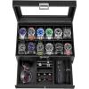 imageBEWISHOME 12Slot Watch Box Watch Case for Men 2Layer Watch Display Organizer Mens Jewelry Box Mens Watch Cases Glass Top Watch Hoder Black Synthetic Leather SSH02CBlackBlack