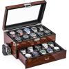 imageBEWISHOME HighEnd Watch Box 20Slot Watch Case with Large Glass Lid Wooden Watch Cases for Men Watch Storage Watch Organizer Synthetic Leather Interior Brown SSH04Y