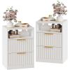 imageBEWISHOME Night Stands Set of 2 Fluted Bedside Table with 2 Drawers Modern Bedside Table for Bedroom End Table with Golden Metal Handles for RoomWhiteFCG01W