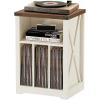imageBEWISHOME Record Player Stand with 3 Cabinets Wooden Turntable Stand with Vinyl Record Storage Record Holder and Organizer Table for Living Room Bedroom White Antique KCZ01W