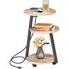 imageBEWISHOME Round End Table with Charging Station Side Accent Table with 3Tier Shelves Small Couch Table for Living Room Greige KTZ51GGreige