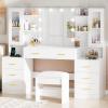 imageBEWISHOME Vanity Desk with Mirror and Lights591quot Large Makeup Vanity Table with Power Outlet and StoolDressing Table with 8 Drawers ampamp 6 Storage ShelvesWhite Makeup Vanitys for Bedroom Women FVT67W
