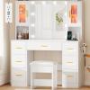 imageBEWISHOME Vanity Desk with Mirror and LightsWhite Makeup Vanity Table with Power Outlet and StoolLarge Makeup Desk with 7 DrawersDressing Table for Bedroom Dressing Room FST38W