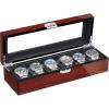 imageBEWISHOME Watch Box for Men 6Slot Wooden Watch Case Watch Display Case Watch Storage Watch Holder Organizer for Men Watch Display with Glass Lid Brown SSH06Y