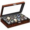 imageBEWISHOME Watch Case 12Slot Watch Box with Large Glass Lid Wooden Watch Box Organizer for Men Watch Storage with Removable Watch Pillows Synthetic Leather Interior Brown SSH12Y12 Solts