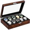imageBEWISHOME Watch Case 12Slot Watch Box with Large Glass Lid Wooden Watch Box Organizer for Men Watch Storage with Removable Watch Pillows Synthetic Leather Interior Brown SSH12Y10 Solts