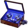 imageBEWISHOME Watch Winders for Automatic Watches Automatic Watch Winder Box Watch Spinner with LED Light 4 Watch Winder with Quiet Running Motor and 6 Storage Case for ManWomans Watches Brown SYQ01Y
