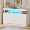 imageBEWISHOME White Dresser for Bedroom with Charging Station and LED Lights Wood 6 Drawer Dresser TV Stand with Open Space Modern Wide Dressers Chest of Drawers for Closet Living Room White KCG02WWhite