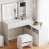 imageBEWISHOME White Vanity Desk with Mirror and LightsMakeup Vanity L Shape Change Makeup Desk with 6 Drawers Stool Power Outlet Jewelry StorageDressing Table with Dresser for Bedroom Girls Women FST26W