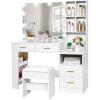imageBEWISHOME White Vanity Desk with Mirror and LightsMakeup Vanity Set with Glass TopLarge Dressing Table with Charging Station4 DrawersNightstandStoolMakeup Desk for Girls Women Bedroom FST28W