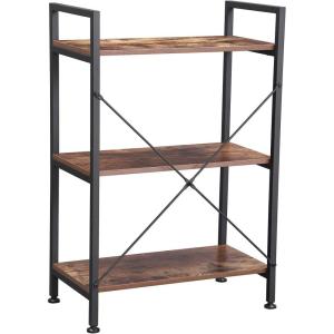 imageBEWISHOME 3 Tier Bookshelf Organizer Rustic Brown Small Bookshelf for Small Spaces Industrial Wooden Storage Bookcase with Metal Frame for Bedroom Living Room and Home Office JCJ32Z