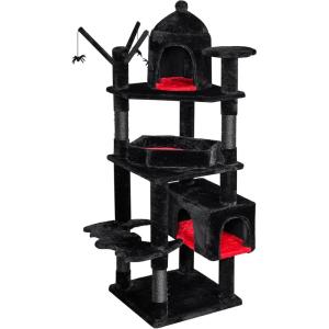 imageBEWISHOME Heavy Duty Gothic Cat Tree 63 in Large Cat Trees Halloween Cat Tower with Coffin Bed Cat Houses with Scratching Posts for Large Cats 20 lbs Tall cat Condos Black ampamp Red