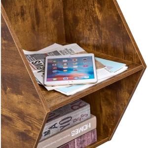 imageBEWISHOME Hexagonal Coffee Table with Storage Unique Modern Coffee Table for Living Room and Office Brown Natural Wood Small End Tables for Small Spaces Set of 2 KlZ02Z