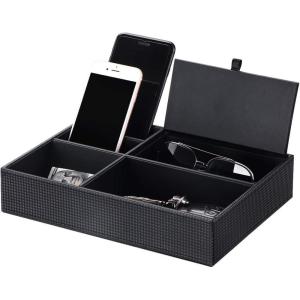 imageBEWISHOME Mens Valet Tray Dresser Organizer Nightstand Organizer for Mens Accessories Jewelries Carbon Fiber Faux Leather Black SSH06CCarbon Fiber
